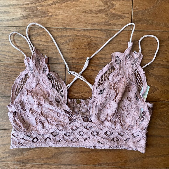 Free People Other - Free People XS Lace Boho Bralette Nude Cross Back